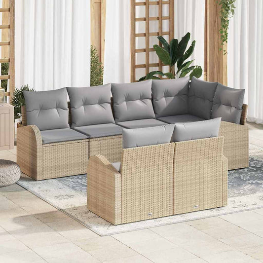 Garten-Sofa-Set mit Kissen 7 pcs Beige Poly Rattan