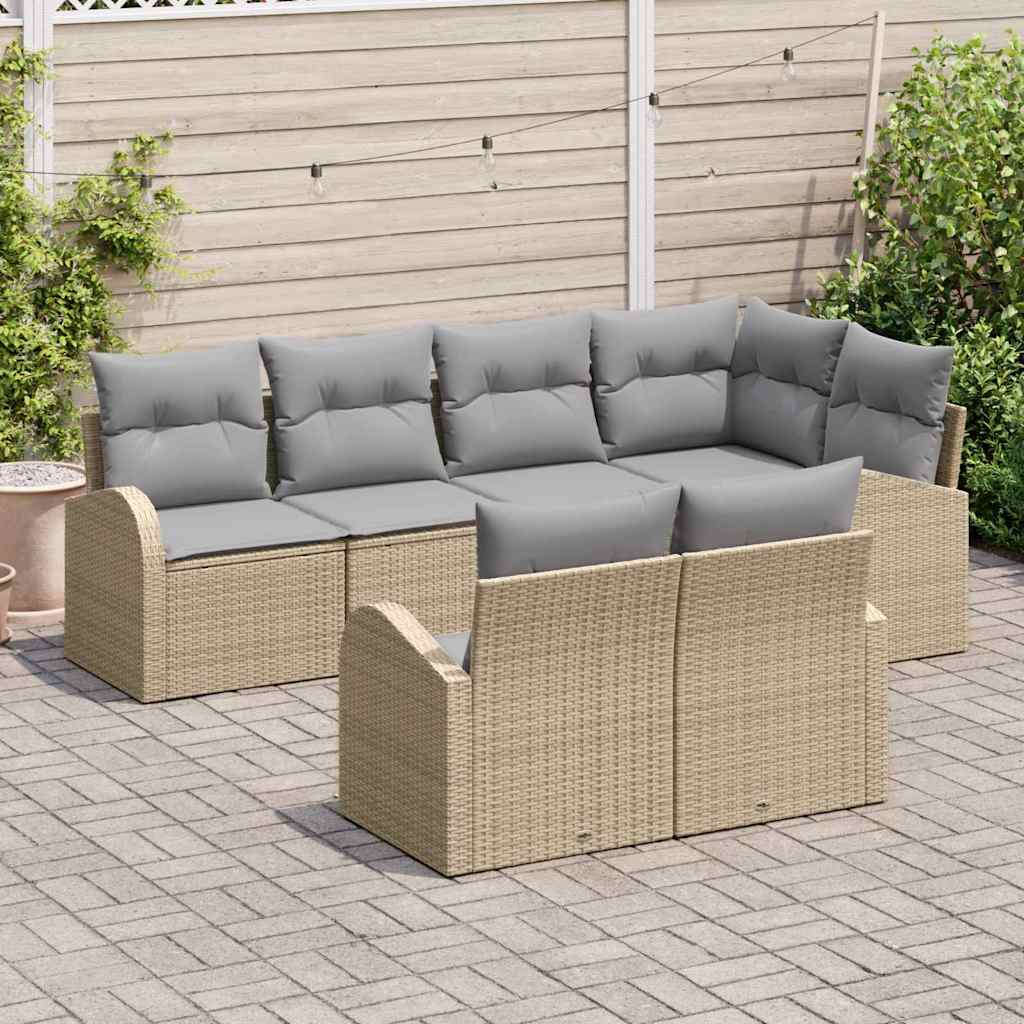 Garten-Sofa-Set mit Kissen 7 pcs Beige Poly Rattan