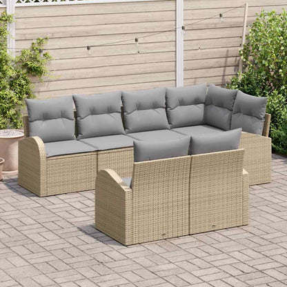 Garten-Sofa-Set mit Kissen 7 pcs Beige Poly Rattan