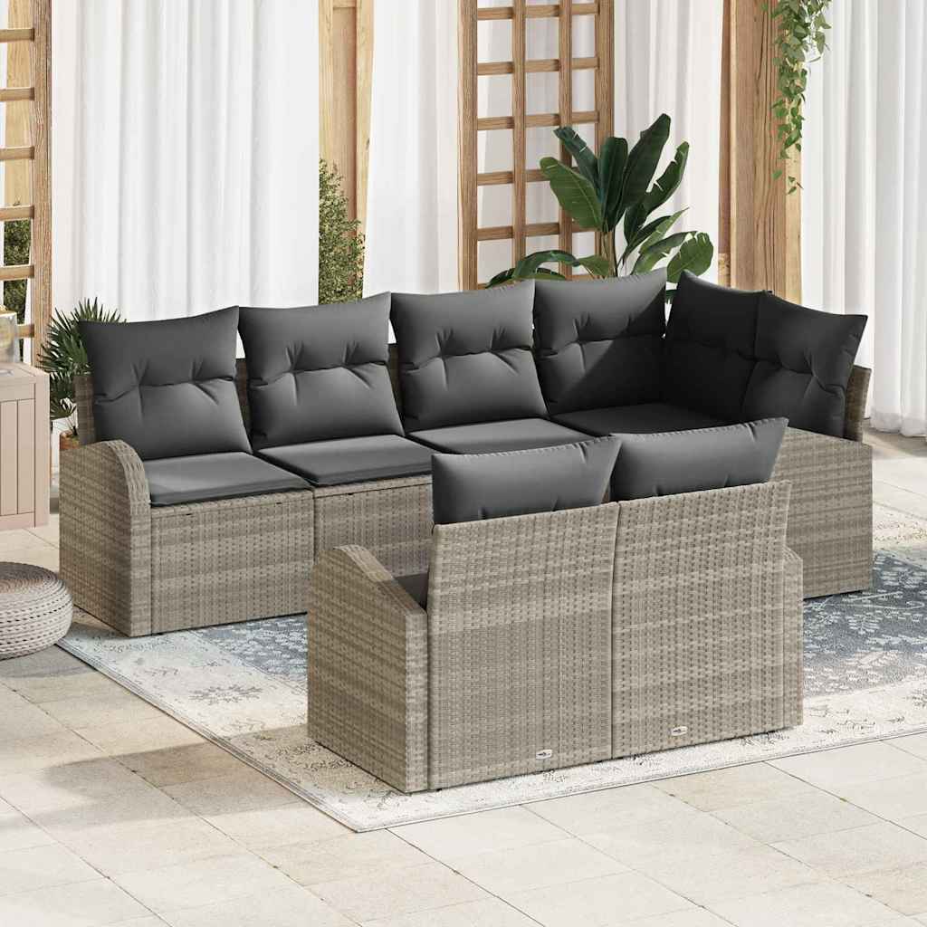 Garten-Sofa-Set mit Kissen 7 pcs Hellgrau Poly Rattan