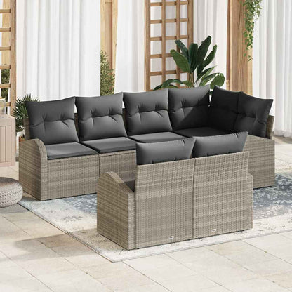 Garten-Sofa-Set mit Kissen 7 pcs Hellgrau Poly Rattan