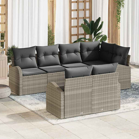 Garten-Sofa-Set mit Kissen 7 pcs Hellgrau Poly Rattan