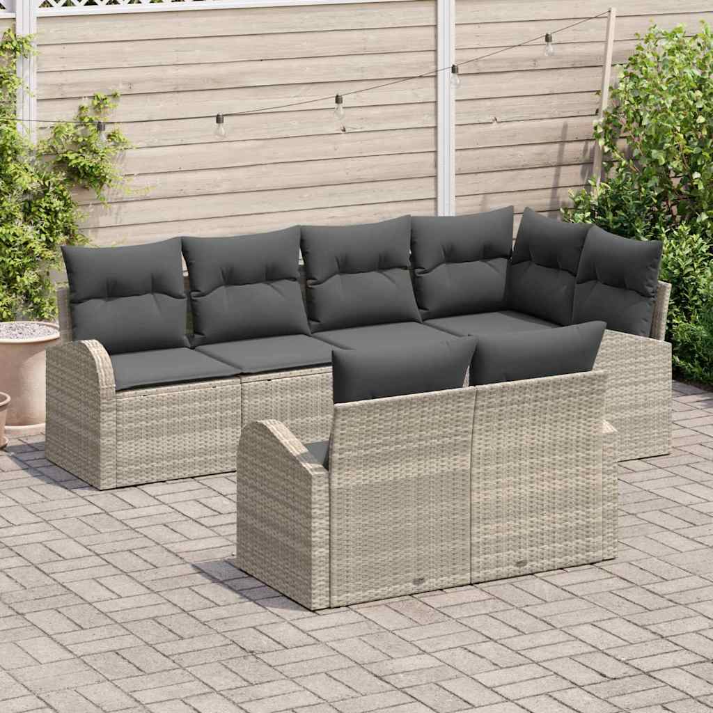 Garten-Sofa-Set mit Kissen 7 pcs Hellgrau Poly Rattan