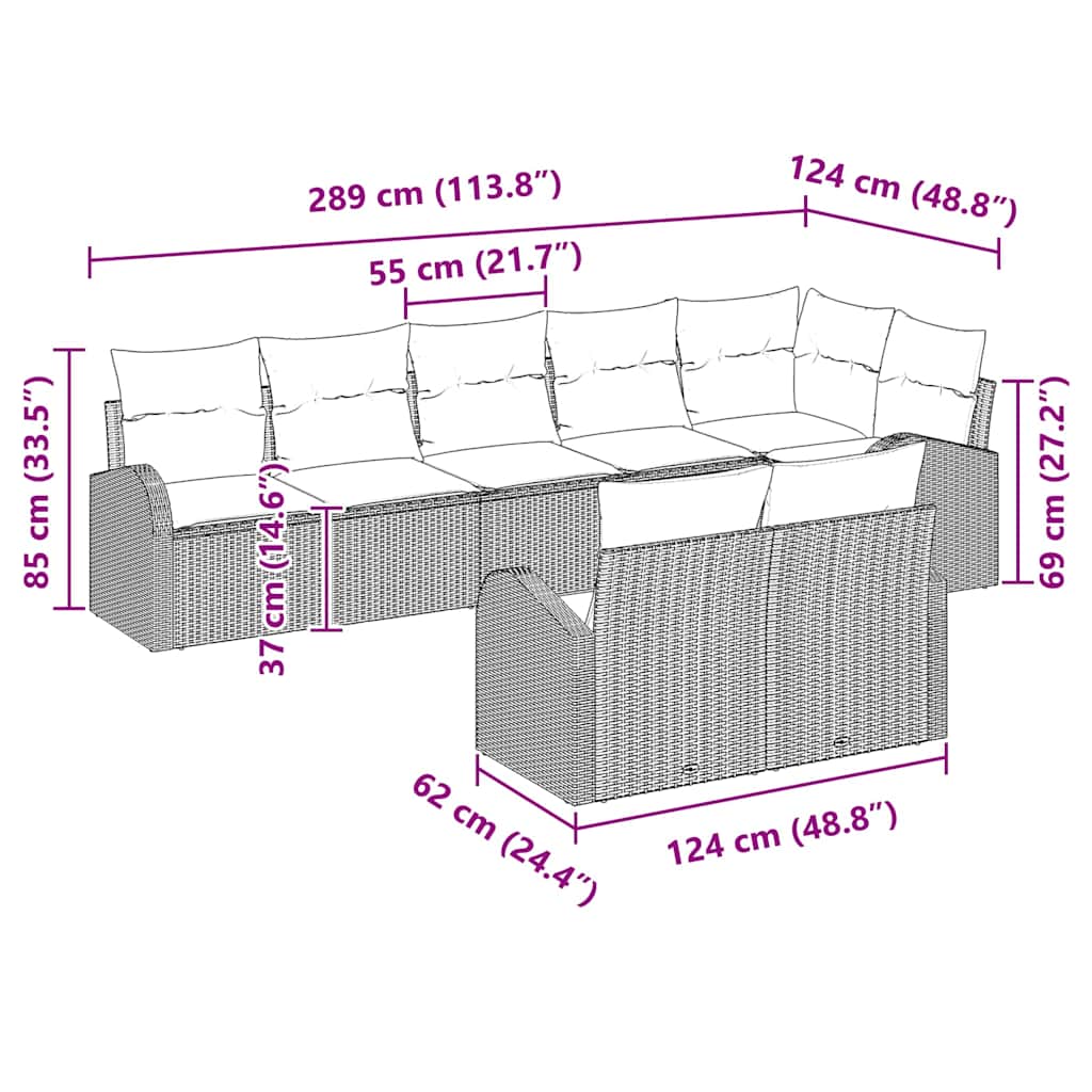 Garten-Sofa-Set mit Kissen 8 pcs 289 x 124 x 85 cm Poly Rattan