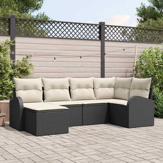 Garten-Sofa-Set mit Kissen 6 pcs Schwarz Poly Rattan