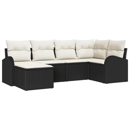 Garten-Sofa-Set mit Kissen 6 pcs Schwarz Poly Rattan