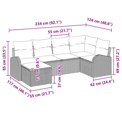 Garten-Sofa-Set mit Kissen 6 pcs Schwarz Poly Rattan