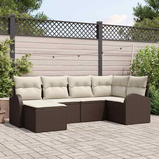 Garten-Sofa-Set mit Kissen 6 pcs Braun Poly Rattan