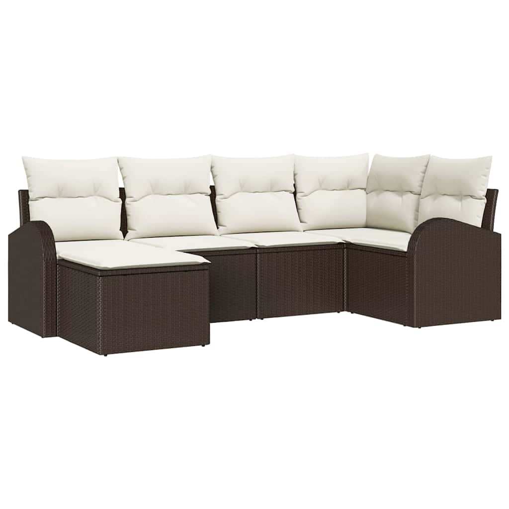 Garten-Sofa-Set mit Kissen 6 pcs Braun Poly Rattan