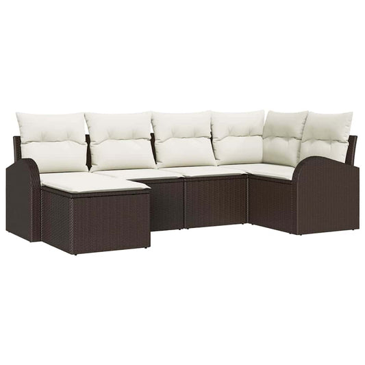 Garten-Sofa-Set mit Kissen 6 pcs Braun Poly Rattan