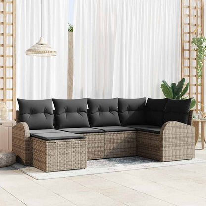 Garten-Sofa-Set mit Kissen 6 pcs Grau Poly Rattan