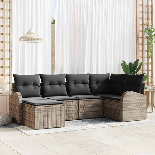 Garten-Sofa-Set mit Kissen 6 pcs Grau Poly Rattan