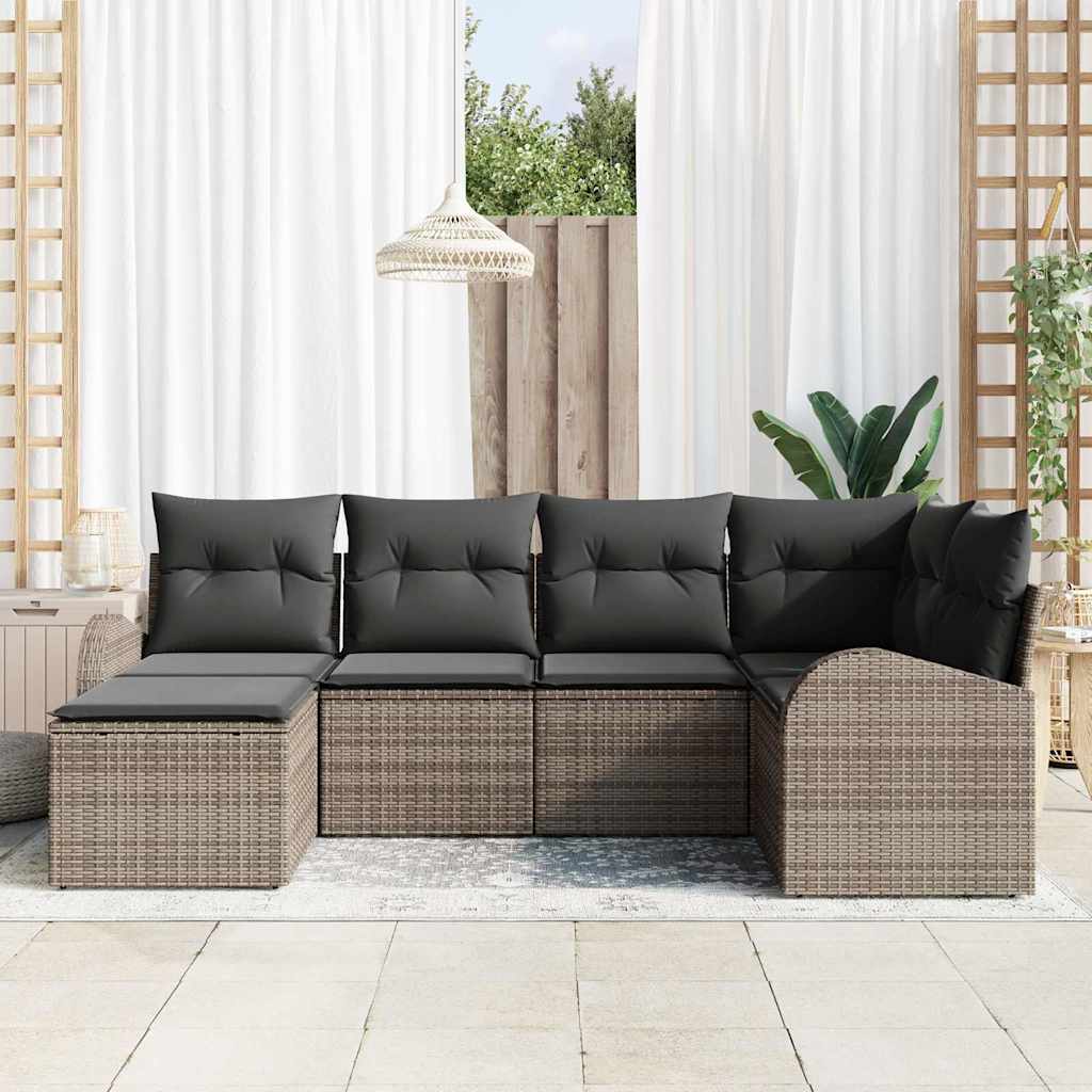 Garten-Sofa-Set mit Kissen 6 pcs Grau Poly Rattan