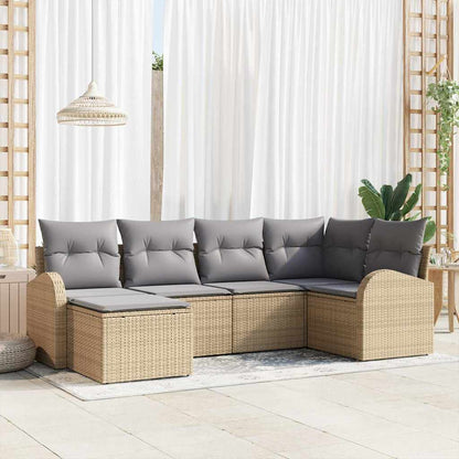 Garten-Sofa-Set mit Kissen 6 pcs Beige Poly Rattan