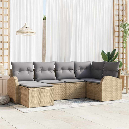 Garten-Sofa-Set mit Kissen 6 pcs Beige Poly Rattan