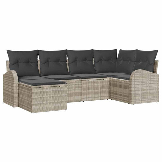 Garten-Sofa-Set mit Kissen 6 pcs Hellgrau Poly Rattan