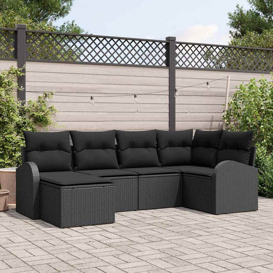 Gartensofa-set 6 pcs Schwarz Poly-Rattan