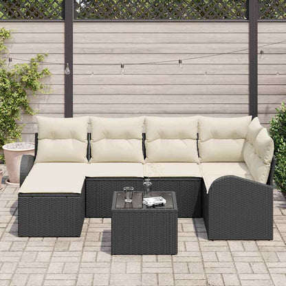Garten-Sofa-Set mit Kissen 7 pcs Schwarz Poly Rattan