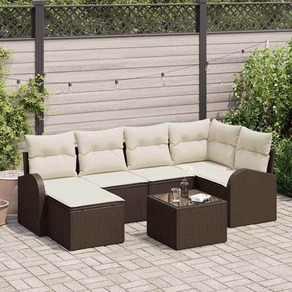 Garten-Sofa-Set mit Kissen 7 pcs Braun Poly Rattan