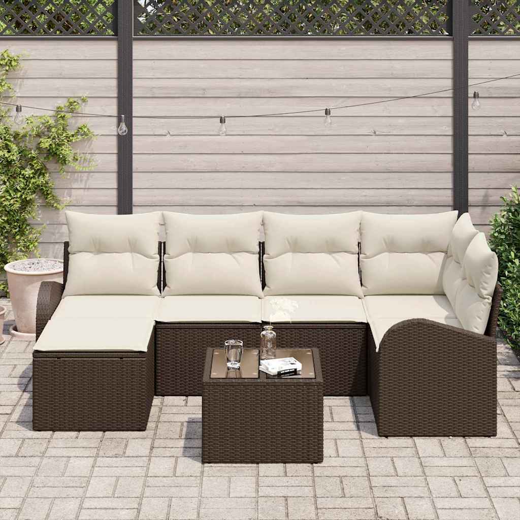 Garten-Sofa-Set mit Kissen 7 pcs Braun Poly Rattan