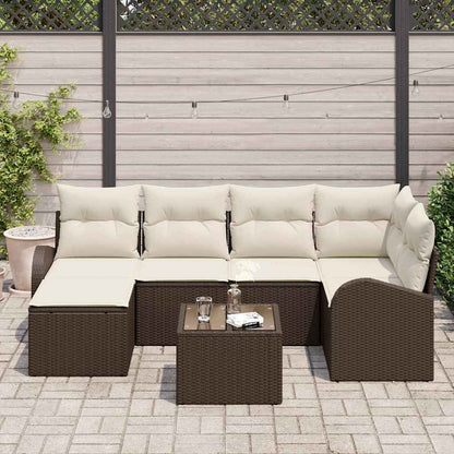 Garten-Sofa-Set mit Kissen 7 pcs Braun Poly Rattan
