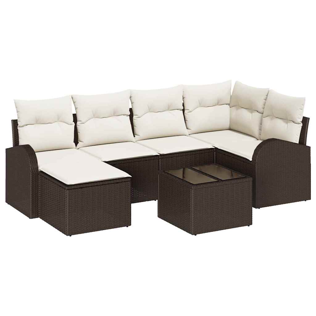 Garten-Sofa-Set mit Kissen 7 pcs Braun Poly Rattan