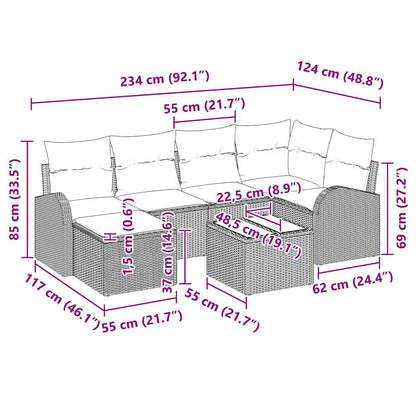 Garten-Sofa-Set mit Kissen 7 pcs Grau Poly Rattan