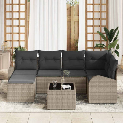 Garten-Sofa-Set mit Kissen 7 pcs Hellgrau Poly Rattan