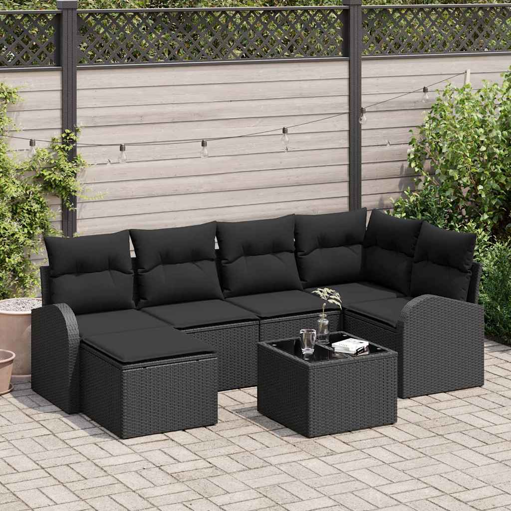 Gartensofa-set 7 pcs Schwarz Poly-Rattan