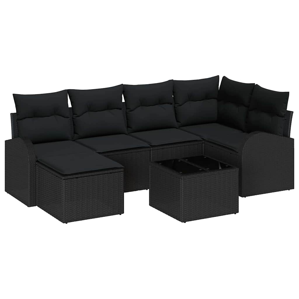 Gartensofa-set 7 pcs Schwarz Poly-Rattan