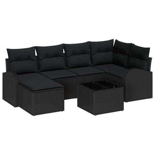 Gartensofa-set 7 pcs Schwarz Poly-Rattan