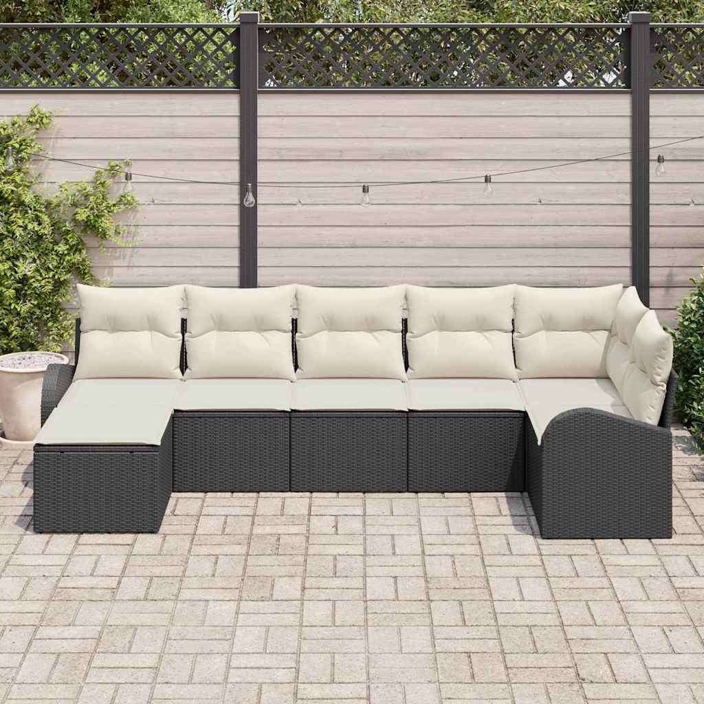 Garten-Sofa-Set mit Kissen 7 pcs Schwarz Poly Rattan
