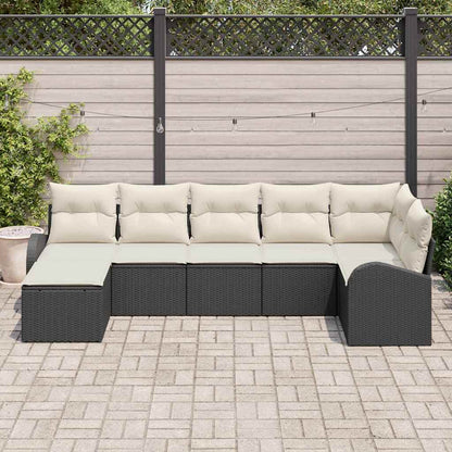 Garten-Sofa-Set mit Kissen 7 pcs Schwarz Poly Rattan