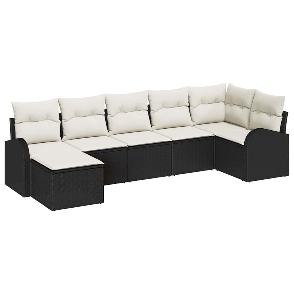 Garten-Sofa-Set mit Kissen 7 pcs Schwarz Poly Rattan