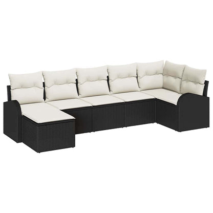 Garten-Sofa-Set mit Kissen 7 pcs Schwarz Poly Rattan