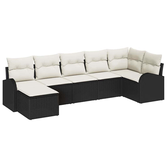 Garten-Sofa-Set mit Kissen 7 pcs Schwarz Poly Rattan
