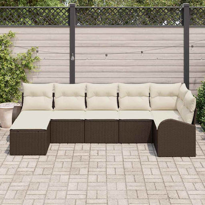 Garten-Sofa-Set mit Kissen 7 pcs Braun Poly Rattan