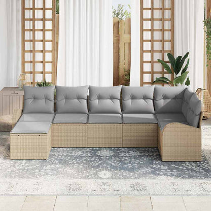 Garten-Sofa-Set mit Kissen 7 pcs Beige Poly Rattan
