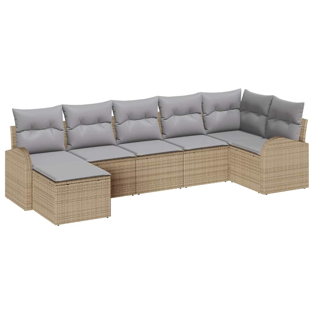 Garten-Sofa-Set mit Kissen 7 pcs Beige Poly Rattan