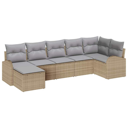 Garten-Sofa-Set mit Kissen 7 pcs Beige Poly Rattan