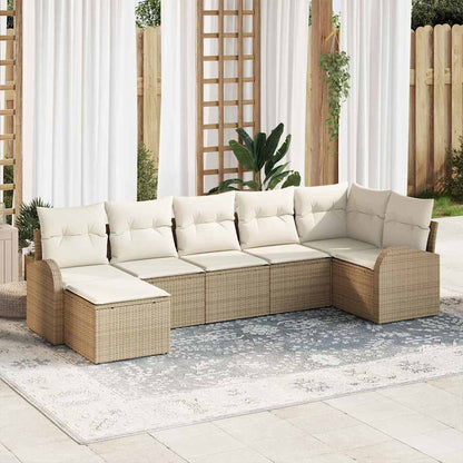 Garten-Sofa-Set mit Kissen 7 pcs Beige Poly Rattan