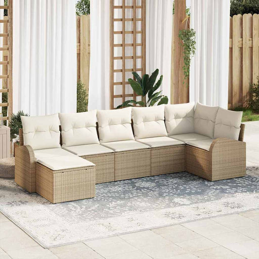 Garten-Sofa-Set mit Kissen 7 pcs Beige Poly Rattan