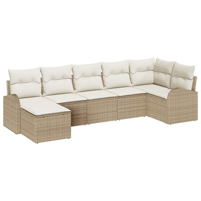 Garten-Sofa-Set mit Kissen 7 pcs Beige Poly Rattan