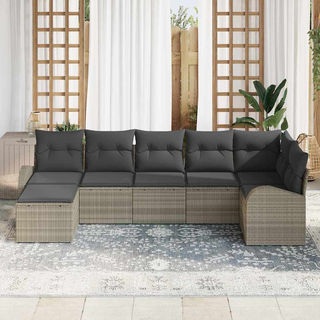 Garten-Sofa-Set mit Kissen 7 pcs Hellgrau Poly Rattan