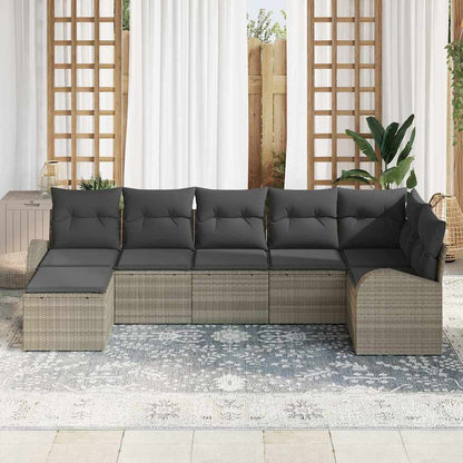 Garten-Sofa-Set mit Kissen 7 pcs Hellgrau Poly Rattan