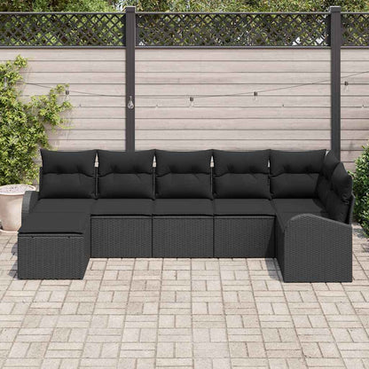 Garten-Sofa-Set mit Kissen 7 pcs Schwarz Poly Rattan