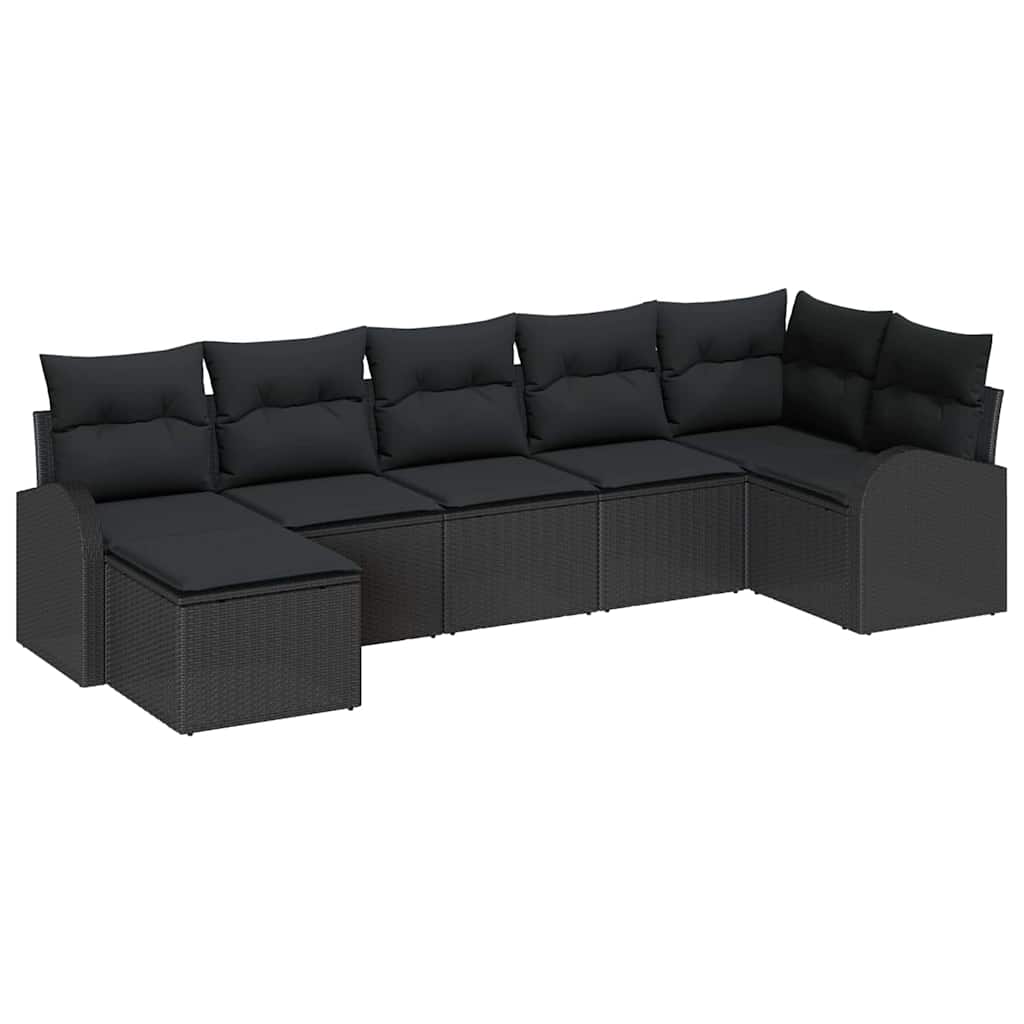 Garten-Sofa-Set mit Kissen 7 pcs Schwarz Poly Rattan