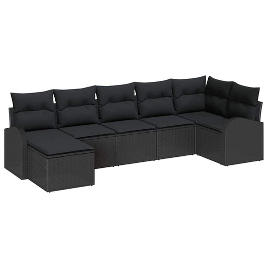 Garten-Sofa-Set mit Kissen 7 pcs Schwarz Poly Rattan