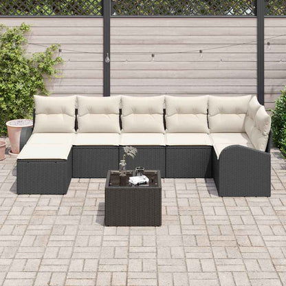 Garten-Sofa-Set mit Kissen 8 pcs Schwarz Poly Rattan