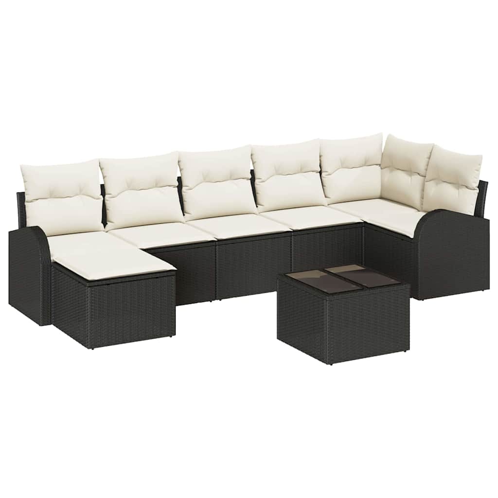 Garten-Sofa-Set mit Kissen 8 pcs Schwarz Poly Rattan
